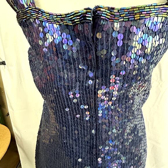 Expressions size 10 sequin Blue Dress women silk Night Out sleeveless top - Picture 7 of 10